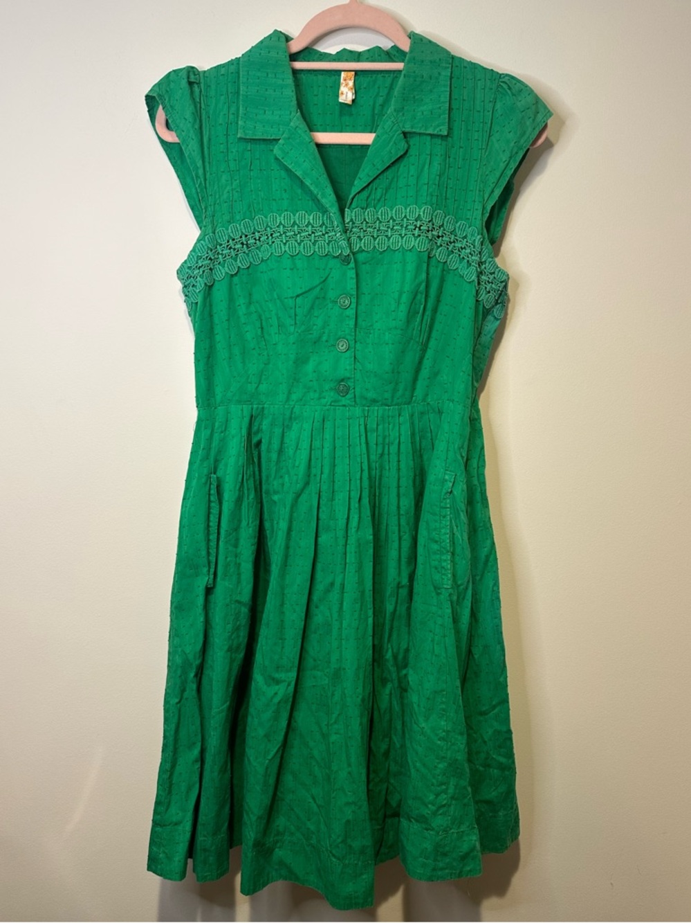 anthropologie maeve green pleated shirt dress size 6